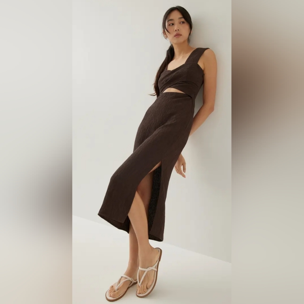 Love Bonito lvanka Brown Midi Cutout Textured Dress